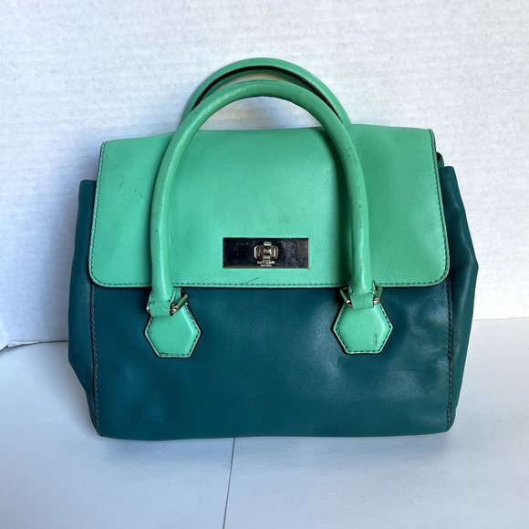 Kate Spade colorblock emerald satchel Catherine Street Joanie green leather cros - Picture 2 of 10
